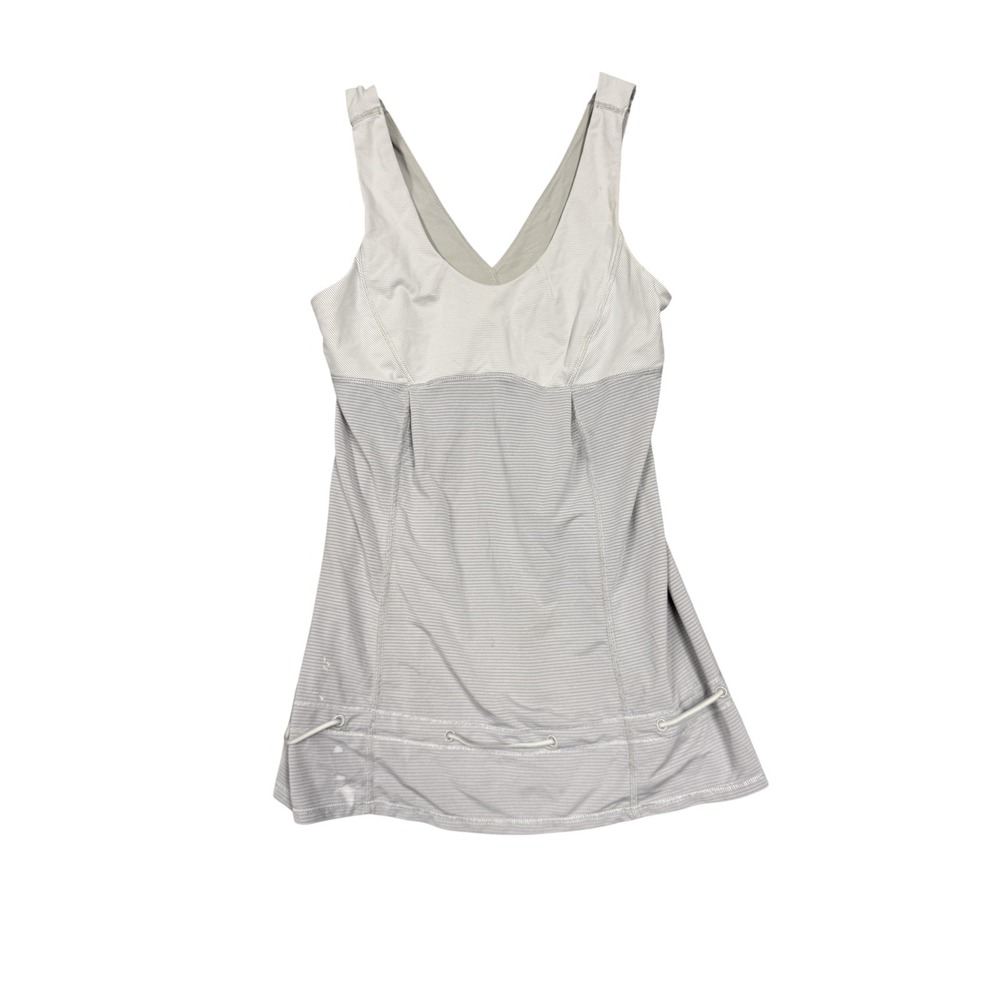 Lululemon‎ Tank Top Womens 4 Gray Striped Built In Bra Drawcord Hem Yoga
